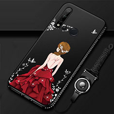 Silicone Candy Rubber Gel Dress Party Girl Soft Case Cover S01 for Huawei Nova 5i Red and Black