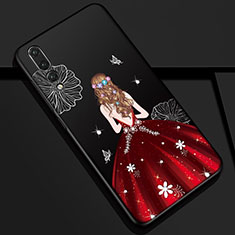 Silicone Candy Rubber Gel Dress Party Girl Soft Case Cover S01 for Huawei P20 Pro Red and Black