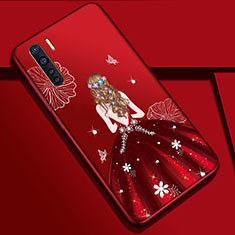 Silicone Candy Rubber Gel Dress Party Girl Soft Case Cover S01 for Oppo A91 Red Wine