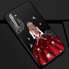 Silicone Candy Rubber Gel Dress Party Girl Soft Case Cover S01 for Oppo K5 Red and Black