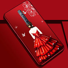 Silicone Candy Rubber Gel Dress Party Girl Soft Case Cover S01 for Oppo Reno2 Red