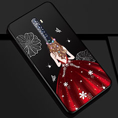 Silicone Candy Rubber Gel Dress Party Girl Soft Case Cover S01 for Oppo Reno2 Red and Black