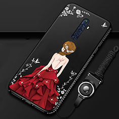 Silicone Candy Rubber Gel Dress Party Girl Soft Case Cover S01 for Oppo Reno2 Z Red and Black