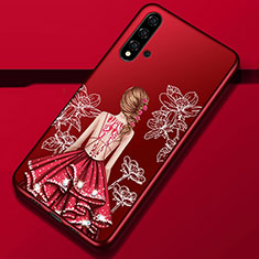 Silicone Candy Rubber Gel Dress Party Girl Soft Case Cover S02 for Huawei Nova 5 Pro Red