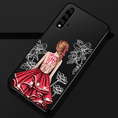 Silicone Candy Rubber Gel Dress Party Girl Soft Case Cover S02 for Huawei Nova 5 Red and Black