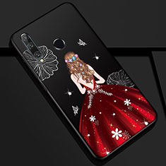 Silicone Candy Rubber Gel Dress Party Girl Soft Case Cover Z01 for Huawei Honor 20E Red and Black