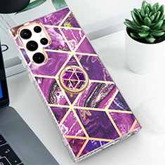 Silicone Candy Rubber Gel Fashionable Pattern Soft Case Cover S02 for Samsung Galaxy S22 Ultra 5G Purple