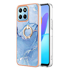 Silicone Candy Rubber Gel Fashionable Pattern Soft Case Cover with Finger Ring Stand Y01B for Huawei Honor X8a 5G Blue
