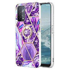 Silicone Candy Rubber Gel Fashionable Pattern Soft Case Cover with Finger Ring Stand Y01B for Oppo A93 5G Purple