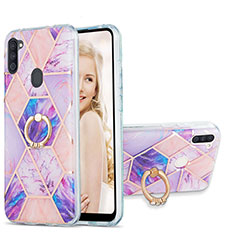 Silicone Candy Rubber Gel Fashionable Pattern Soft Case Cover with Finger Ring Stand Y01B for Samsung Galaxy A11 Clove Purple