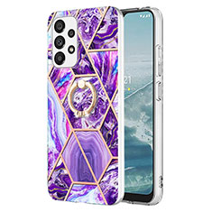 Silicone Candy Rubber Gel Fashionable Pattern Soft Case Cover with Finger Ring Stand Y01B for Samsung Galaxy A23 4G Purple