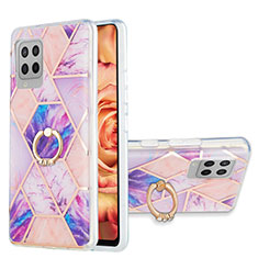 Silicone Candy Rubber Gel Fashionable Pattern Soft Case Cover with Finger Ring Stand Y01B for Samsung Galaxy A42 5G Clove Purple