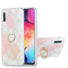 Silicone Candy Rubber Gel Fashionable Pattern Soft Case Cover with Finger Ring Stand Y01B for Samsung Galaxy A50 Pink