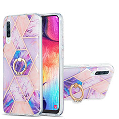 Silicone Candy Rubber Gel Fashionable Pattern Soft Case Cover with Finger Ring Stand Y01B for Samsung Galaxy A50S Clove Purple