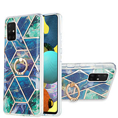 Silicone Candy Rubber Gel Fashionable Pattern Soft Case Cover with Finger Ring Stand Y01B for Samsung Galaxy A51 4G Midnight Green