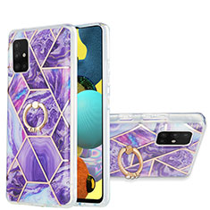 Silicone Candy Rubber Gel Fashionable Pattern Soft Case Cover with Finger Ring Stand Y01B for Samsung Galaxy A51 4G Purple