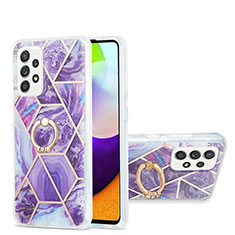 Silicone Candy Rubber Gel Fashionable Pattern Soft Case Cover with Finger Ring Stand Y01B for Samsung Galaxy A52 4G Purple