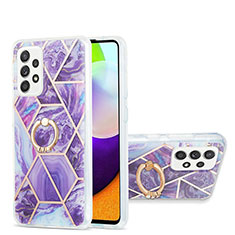 Silicone Candy Rubber Gel Fashionable Pattern Soft Case Cover with Finger Ring Stand Y01B for Samsung Galaxy A52 5G Purple