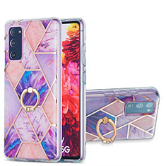 Silicone Candy Rubber Gel Fashionable Pattern Soft Case Cover with Finger Ring Stand Y01B for Samsung Galaxy S20 FE 4G Clove Purple