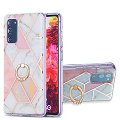 Silicone Candy Rubber Gel Fashionable Pattern Soft Case Cover with Finger Ring Stand Y01B for Samsung Galaxy S20 FE 4G Pink
