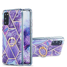 Silicone Candy Rubber Gel Fashionable Pattern Soft Case Cover with Finger Ring Stand Y01B for Samsung Galaxy S20 Purple