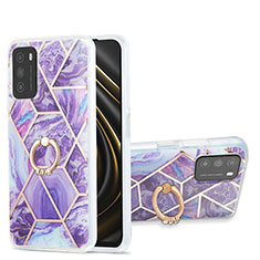Silicone Candy Rubber Gel Fashionable Pattern Soft Case Cover with Finger Ring Stand Y01B for Xiaomi Poco M3 Purple