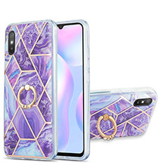 Silicone Candy Rubber Gel Fashionable Pattern Soft Case Cover with Finger Ring Stand Y01B for Xiaomi Redmi 9A Purple