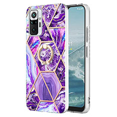 Silicone Candy Rubber Gel Fashionable Pattern Soft Case Cover with Finger Ring Stand Y01B for Xiaomi Redmi Note 10 Pro 4G Purple