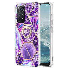 Silicone Candy Rubber Gel Fashionable Pattern Soft Case Cover with Finger Ring Stand Y01B for Xiaomi Redmi Note 11 Pro 4G Purple