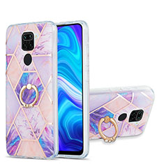 Silicone Candy Rubber Gel Fashionable Pattern Soft Case Cover with Finger Ring Stand Y01B for Xiaomi Redmi Note 9 Clove Purple
