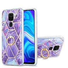 Silicone Candy Rubber Gel Fashionable Pattern Soft Case Cover with Finger Ring Stand Y01B for Xiaomi Redmi Note 9 Purple