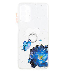 Silicone Candy Rubber Gel Fashionable Pattern Soft Case Cover with Finger Ring Stand Y01X for Samsung Galaxy A04s Blue