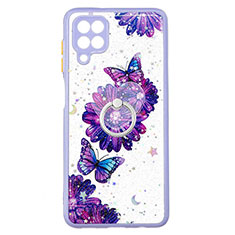 Silicone Candy Rubber Gel Fashionable Pattern Soft Case Cover with Finger Ring Stand Y01X for Samsung Galaxy A12 5G Purple