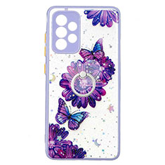 Silicone Candy Rubber Gel Fashionable Pattern Soft Case Cover with Finger Ring Stand Y01X for Samsung Galaxy A33 5G Purple