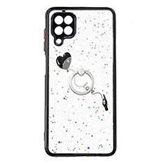 Silicone Candy Rubber Gel Fashionable Pattern Soft Case Cover with Finger Ring Stand Y01X for Samsung Galaxy M12 Black