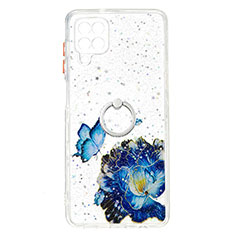 Silicone Candy Rubber Gel Fashionable Pattern Soft Case Cover with Finger Ring Stand Y01X for Samsung Galaxy M12 Blue