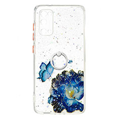 Silicone Candy Rubber Gel Fashionable Pattern Soft Case Cover with Finger Ring Stand Y01X for Samsung Galaxy S20 Blue