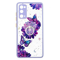 Silicone Candy Rubber Gel Fashionable Pattern Soft Case Cover with Finger Ring Stand Y01X for Samsung Galaxy S20 FE (2022) 5G Purple