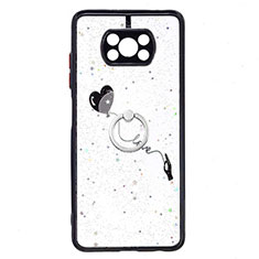 Silicone Candy Rubber Gel Fashionable Pattern Soft Case Cover with Finger Ring Stand Y01X for Xiaomi Poco X3 Black