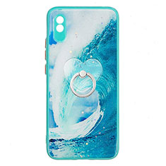 Silicone Candy Rubber Gel Fashionable Pattern Soft Case Cover with Finger Ring Stand Y01X for Xiaomi Redmi 9A Green