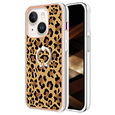 Silicone Candy Rubber Gel Fashionable Pattern Soft Case Cover with Finger Ring Stand Y02B for Apple iPhone 13 Brown