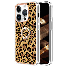Silicone Candy Rubber Gel Fashionable Pattern Soft Case Cover with Finger Ring Stand Y02B for Apple iPhone 13 Pro Brown