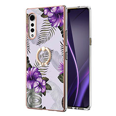 Silicone Candy Rubber Gel Fashionable Pattern Soft Case Cover with Finger Ring Stand Y02B for LG Velvet 5G Purple