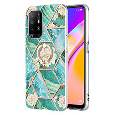 Silicone Candy Rubber Gel Fashionable Pattern Soft Case Cover with Finger Ring Stand Y02B for Oppo F19 Pro+ Plus 5G Green