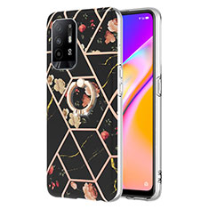Silicone Candy Rubber Gel Fashionable Pattern Soft Case Cover with Finger Ring Stand Y02B for Oppo Reno5 Z 5G Black