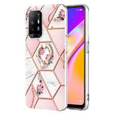 Silicone Candy Rubber Gel Fashionable Pattern Soft Case Cover with Finger Ring Stand Y02B for Oppo Reno5 Z 5G Pink