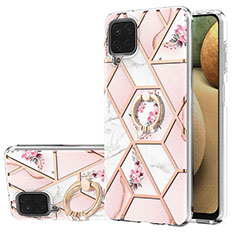 Silicone Candy Rubber Gel Fashionable Pattern Soft Case Cover with Finger Ring Stand Y02B for Samsung Galaxy F12 Pink