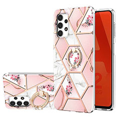 Silicone Candy Rubber Gel Fashionable Pattern Soft Case Cover with Finger Ring Stand Y02B for Samsung Galaxy M32 5G Pink