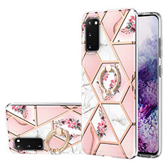Silicone Candy Rubber Gel Fashionable Pattern Soft Case Cover with Finger Ring Stand Y02B for Samsung Galaxy S20 5G Pink