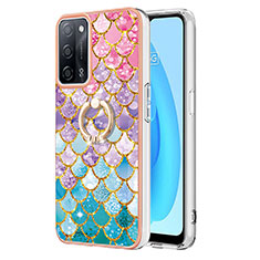 Silicone Candy Rubber Gel Fashionable Pattern Soft Case Cover with Finger Ring Stand Y03B for Oppo A53s 5G Colorful